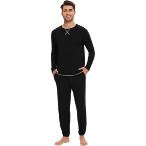 image:imageWiWi Soft Mens Pajama Sets French Terry Sleepwear Cooling Long Sleeve Top and Pants Pjs with Pockets Drawstring SXXLBblack