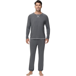 image:imageWiWi Soft Mens Pajama Sets French Terry Sleepwear Cooling Long Sleeve Top and Pants Pjs with Pockets Drawstring SXXLBdark Heather Grey