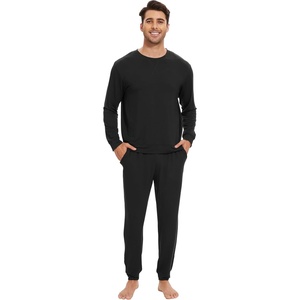 image:imageWiWi Soft Mens Pajama Sets French Terry Sleepwear Cooling Long Sleeve Top and Pants Pjs with Pockets Drawstring SXXLBlack