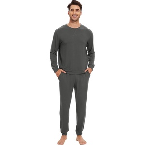 image:imageWiWi Soft Mens Pajama Sets French Terry Sleepwear Cooling Long Sleeve Top and Pants Pjs with Pockets Drawstring SXXLCharcoal