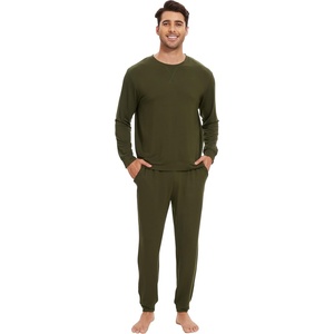 image:imageWiWi Soft Mens Pajama Sets French Terry Sleepwear Cooling Long Sleeve Top and Pants Pjs with Pockets Drawstring SXXLDark Army