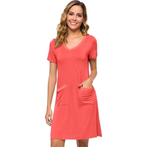 image:imageWiWi Soft Nightgown for Women Short Sleeve Sleep Shirts Plus Size Ladies Sleepwear Pajamas S4XCoral