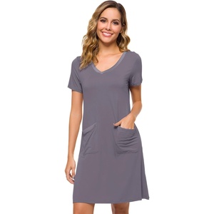 image:imageWiWi Soft Nightgown for Women Short Sleeve Sleep Shirts Plus Size Ladies Sleepwear Pajamas S4XDark Grey