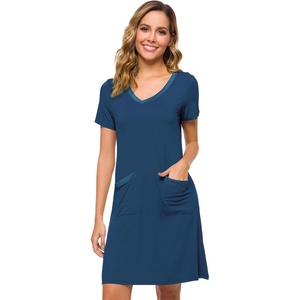 image:imageWiWi Soft Nightgown for Women Short Sleeve Sleep Shirts Plus Size Ladies Sleepwear Pajamas S4XInk Blue