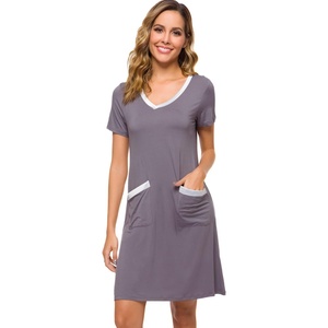 image:imageWiWi Soft Nightgown for Women Short Sleeve Sleep Shirts Plus Size Ladies Sleepwear Pajamas S4XPurplish Grey