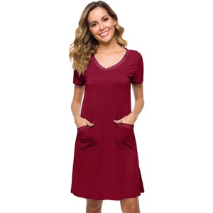 image:imageWiWi Soft Nightgown for Women Short Sleeve Sleep Shirts Plus Size Ladies Sleepwear Pajamas S4XWine
