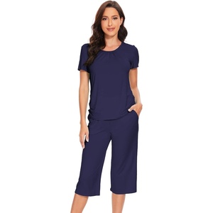 image:imageWiWi Soft Viscose from Bamboo Pajamas for Women Short Sleeve Pajama Sets with Capri Pants Pjs Comfy Loungewear SXXLAnavy