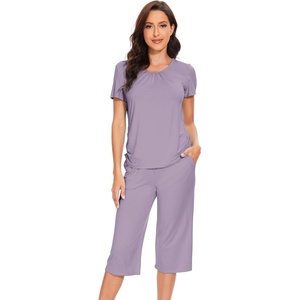 image:imageWiWi Soft Viscose from Bamboo Pajamas for Women Short Sleeve Pajama Sets with Capri Pants Pjs Comfy Loungewear SXXLAviolet