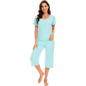 image:imageWiWi Soft Viscose from Bamboo Pajamas for Women Short Sleeve Pajama Sets with Capri Pants Pjs Comfy Loungewear SXXLBaqua