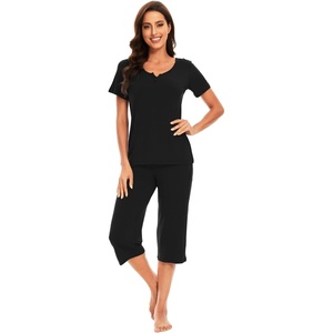 image:imageWiWi Soft Viscose from Bamboo Pajamas for Women Short Sleeve Pajama Sets with Capri Pants Pjs Comfy Loungewear SXXLBblack