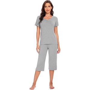 image:imageWiWi Soft Viscose from Bamboo Pajamas for Women Short Sleeve Pajama Sets with Capri Pants Pjs Comfy Loungewear SXXLBheather Grey