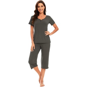 image:imageWiWi Soft Viscose from Bamboo Pajamas for Women Short Sleeve Pajama Sets with Capri Pants Pjs Comfy Loungewear SXXLBiron Grey