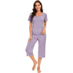 image:imageWiWi Soft Viscose from Bamboo Pajamas for Women Short Sleeve Pajama Sets with Capri Pants Pjs Comfy Loungewear SXXLBviolet
