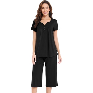image:imageWiWi Soft Viscose from Bamboo Pajamas for Women Short Sleeve Pajama Sets with Capri Pants Pjs Comfy Loungewear SXXLCblack