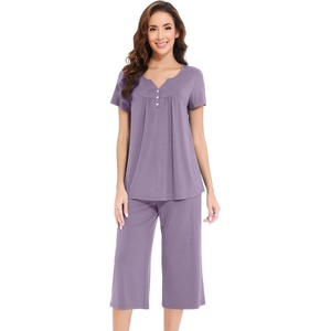 image:imageWiWi Soft Viscose from Bamboo Pajamas for Women Short Sleeve Pajama Sets with Capri Pants Pjs Comfy Loungewear SXXLCviolet