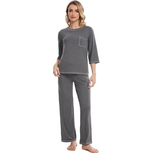 image:imageWiWi Viscose Bamboo Pajamas for Women 34 Sleeve Tops and Long Pants Sleepwear Pajama Set Soft Pjs Sets SXXLDark Heather Grey