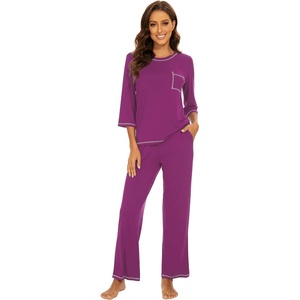 image:imageWiWi Viscose Bamboo Pajamas for Women 34 Sleeve Tops and Long Pants Sleepwear Pajama Set Soft Pjs Sets SXXLDark Reddish Purple
