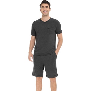 image:imageWiWi Viscose from Bamboo Loose Comfy Pajamas Set for Men Soft Summer Short Sleeve Sleepwear SXXLCharcoal Heather