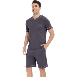 image:imageWiWi Viscose from Bamboo Loose Comfy Pajamas Set for Men Soft Summer Short Sleeve Sleepwear SXXLDark Grey