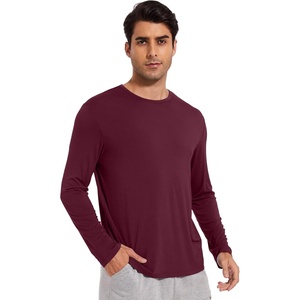 image:imageWiWi Viscose from Bamboo Mens Long Sleeve Tees Sun Protection Athletic Crew Neck Shirts for Pajamas SXXLAbrownish Red