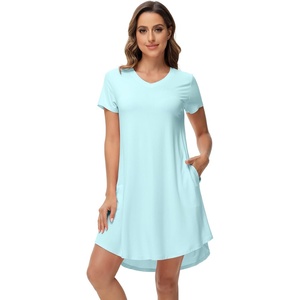 image:imageWiWi Viscose from Bamboo Nightgowns for Women Short Sleeve Pajama Dress Vneck Summer Night Shirts SXXLAaqua