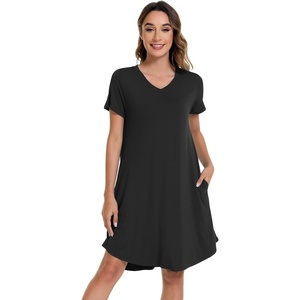 image:imageWiWi Viscose from Bamboo Nightgowns for Women Short Sleeve Pajama Dress Vneck Summer Night Shirts SXXLAblack