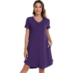 image:imageWiWi Viscose from Bamboo Nightgowns for Women Short Sleeve Pajama Dress Vneck Summer Night Shirts SXXLAdark Purple