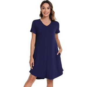 image:imageWiWi Viscose from Bamboo Nightgowns for Women Short Sleeve Pajama Dress Vneck Summer Night Shirts SXXLAnavy