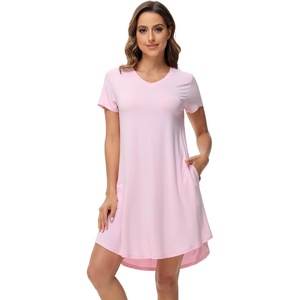 image:imageWiWi Viscose from Bamboo Nightgowns for Women Short Sleeve Pajama Dress Vneck Summer Night Shirts SXXLApink