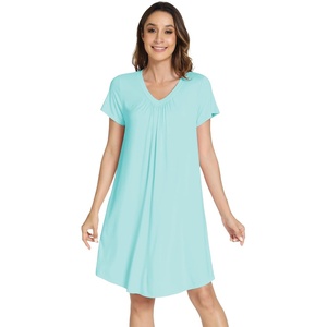 image:imageWiWi Viscose from Bamboo Nightgowns for Women Short Sleeve Pajama Dress Vneck Summer Night Shirts SXXLBaqua