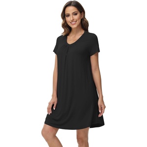 image:imageWiWi Viscose from Bamboo Nightgowns for Women Short Sleeve Pajama Dress Vneck Summer Night Shirts SXXLBblack