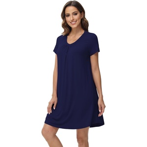 image:imageWiWi Viscose from Bamboo Nightgowns for Women Short Sleeve Pajama Dress Vneck Summer Night Shirts SXXLBnavy