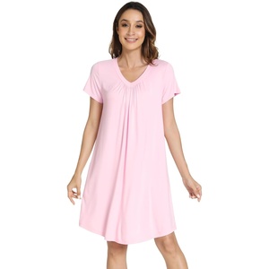 image:imageWiWi Viscose from Bamboo Nightgowns for Women Short Sleeve Pajama Dress Vneck Summer Night Shirts SXXLBpink