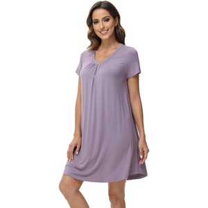 image:imageWiWi Viscose from Bamboo Nightgowns for Women Short Sleeve Pajama Dress Vneck Summer Night Shirts SXXLBviolet