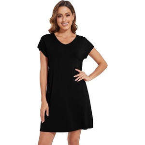 image:imageWiWi Viscose from Bamboo Nightgowns for Women Short Sleeve Pajama Dress Vneck Summer Night Shirts SXXLDblack