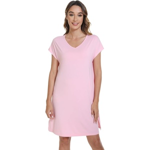 image:imageWiWi Viscose from Bamboo Nightgowns for Women Short Sleeve Pajama Dress Vneck Summer Night Shirts SXXLDpink