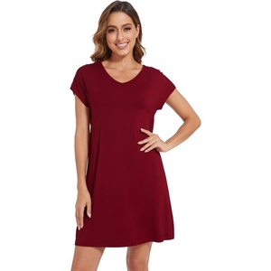 image:imageWiWi Viscose from Bamboo Nightgowns for Women Short Sleeve Pajama Dress Vneck Summer Night Shirts SXXLDwine