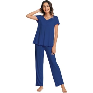 image:imageWiWi Viscose from Bamboo Pajama Sets for Women Super Soft Pjs Short Sleeve with Pants Cooling Sleepwear Loungewear SXXLAblue Depth