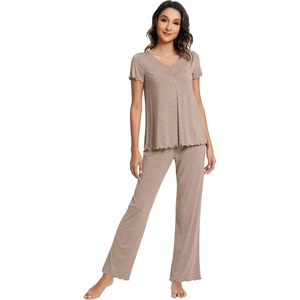 image:imageWiWi Viscose from Bamboo Pajama Sets for Women Super Soft Pjs Short Sleeve with Pants Cooling Sleepwear Loungewear SXXLAcamel