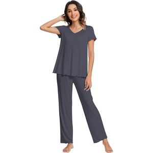 image:imageWiWi Viscose from Bamboo Pajama Sets for Women Super Soft Pjs Short Sleeve with Pants Cooling Sleepwear Loungewear SXXLAcharcoal
