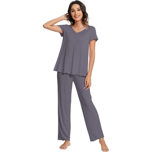 image:imageWiWi Viscose from Bamboo Pajama Sets for Women Super Soft Pjs Short Sleeve with Pants Cooling Sleepwear Loungewear SXXLAdark Grey