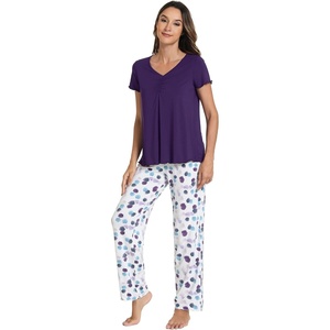 image:imageWiWi Viscose from Bamboo Pajama Sets for Women Super Soft Pjs Short Sleeve with Pants Cooling Sleepwear Loungewear SXXLAdark Purple Dots