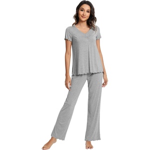 image:imageWiWi Viscose from Bamboo Pajama Sets for Women Super Soft Pjs Short Sleeve with Pants Cooling Sleepwear Loungewear SXXLAheather Grey
