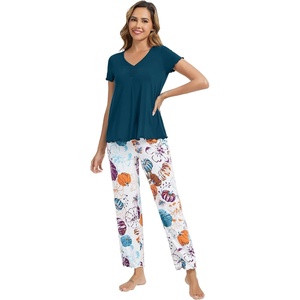 image:imageWiWi Viscose from Bamboo Pajama Sets for Women Super Soft Pjs Short Sleeve with Pants Cooling Sleepwear Loungewear SXXLApumpkin