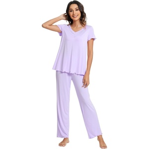 image:imageWiWi Viscose from Bamboo Pajama Sets for Women Super Soft Pjs Short Sleeve with Pants Cooling Sleepwear Loungewear SXXLAtaro Purple