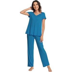 image:imageWiWi Viscose from Bamboo Pajama Sets for Women Super Soft Pjs Short Sleeve with Pants Cooling Sleepwear Loungewear SXXLAteal Blue