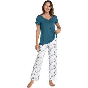 image:imageWiWi Viscose from Bamboo Pajama Sets for Women Super Soft Pjs Short Sleeve with Pants Cooling Sleepwear Loungewear SXXLAwhiteGreen Dots