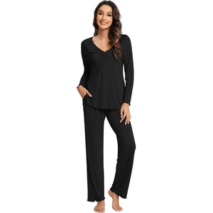 image:imageWiWi Viscose from Bamboo Pajama Sets for Women Super Soft Pjs Short Sleeve with Pants Cooling Sleepwear Loungewear SXXLBblack