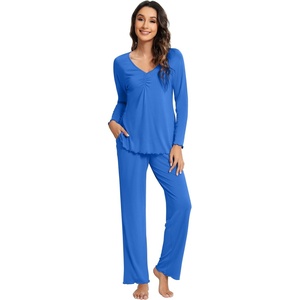 image:imageWiWi Viscose from Bamboo Pajama Sets for Women Super Soft Pjs Short Sleeve with Pants Cooling Sleepwear Loungewear SXXLBbright Blue