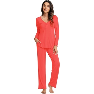 image:imageWiWi Viscose from Bamboo Pajama Sets for Women Super Soft Pjs Short Sleeve with Pants Cooling Sleepwear Loungewear SXXLBcoral